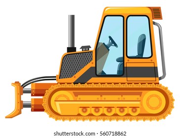 Yellow bulldozer on white background illustration