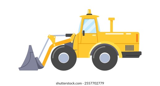 Yellow bulldozer tractor with bucket