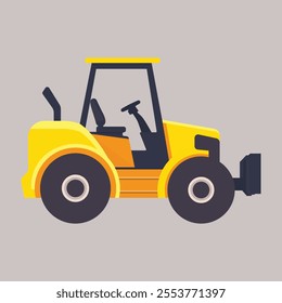 Yellow Bulldozer Vector Illustration, Bulldozer Icon for Construction and Engineering