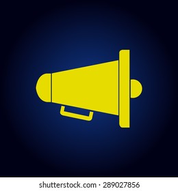 Yellow bullhorn or megaphone symbol vector icon on a blue background