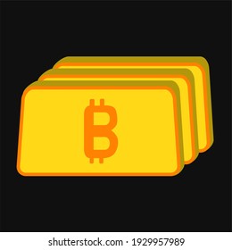 Yellow bullion isolated vector image. The Bitcoin sign is on the bullion.