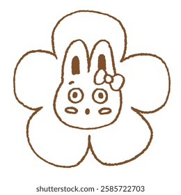 Yellow Bunny Flower Shy Japanese Style Line Illustration