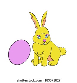 Yellow bunny with pink egg for Easter Day on white background.