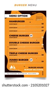 Yellow burger menu template with burger background design. Also good template for restaurant menu design.