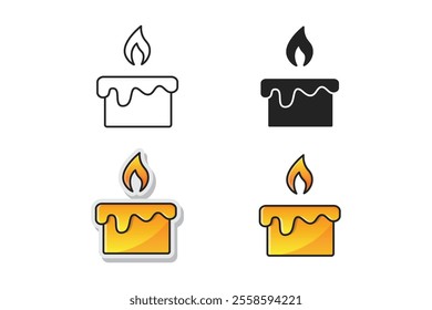 yellow burning candle vector icon with falling melted wax