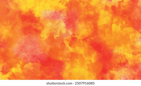 Yellow burnt orange red fiery golden brown black abstract background for design. Bright colorful smoke or clouds, fire or flames border illustration,