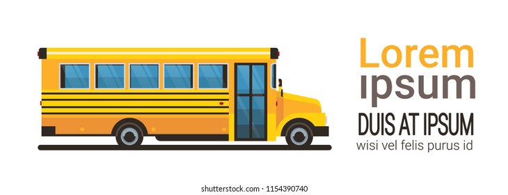 yellow bus back to school pupils transport concept on white background flat copy space banner vector illustration