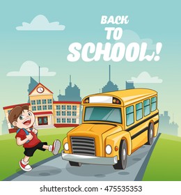 yellow bus boy back to school cartoon icon. Colorful design. Vector illustration