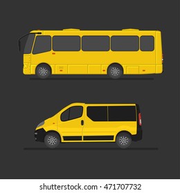 Yellow bus for the carriage of cargo and passengers illustration isolated on black background