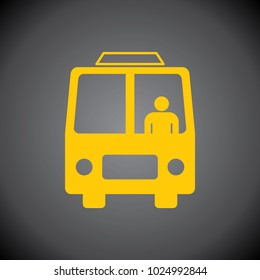 Yellow Bus icon on black background.