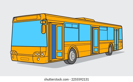 Yellow bus image. Black outline transport illustration. Vector design object