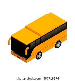Yellow bus in isometric projection. Flat style vector illustrati
