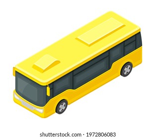 Yellow Bus or Omnibus as Road Vehicle and Urban Transport for Carrying Passengers Isometric Vector Illustration