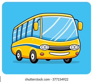 Yellow bus on a blue background.