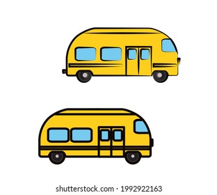 Autobús amarillo con fondo blanco. Símbolo. Ilustración vectorial.