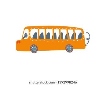 Yellow Bus, Public Transport, Side View, Cartoon Vector Illustration