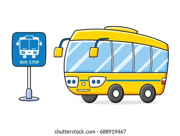 Yellow bus and stop sign isolated