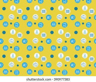 yellow business background, seamless pattern with icons