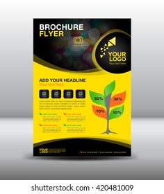 yellow business brochure flyer design layout template in A4 size, newsletter Leaflet poster layout vector, geometrical background, infographic elements
