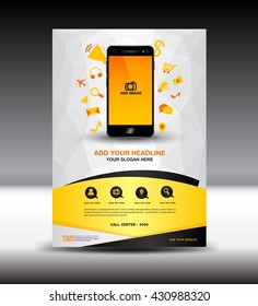 Yellow Business Brochure Flyer Design Layout Magazine Ads Mobile Infographics, Poster Vector