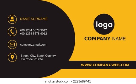 Yellow Business Card with detailed information.