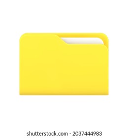 Yellow business folder 3d icon. Volumetric plastic file with documentation. Stored working data in special directory. Information online portfolio for presentation. Isolated realistic vector