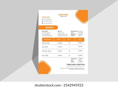 Yellow business invoice vector template!