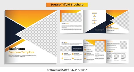 Yellow Business square trifold brochure template design, Corporate business, Leaflet cover, print Ready vector layout, Brochure Layout design, minimal corporate company profile brochure template
