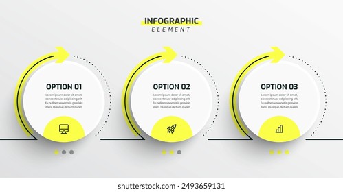 Yellow Business Timeline Infographic Presentation with Circle Label Arrow 3 Option and Icon