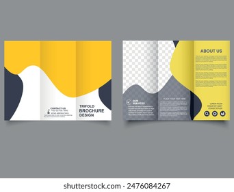 Yellow Business trifold design template for brochure or magazine cover Vector template for trifold design. Vector