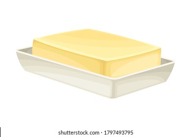 Yellow Butter as Dairy Product Rested on Plastic Dish Vector Illustration