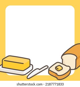 Yellow butter and sliced bread border frame template kawaii doodle flat cartoon vector illustration