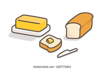 Yellow butter and sliced bread kawaii doodle flat cartoon vector illustration