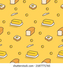 Yellow Butter And Sliced Bread Seamless Pattern Gift Wrap Wallpaper Background Kawaii Doodle Flat Cartoon Vector Illustration