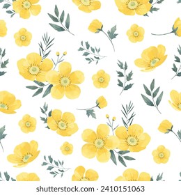 Yellow Buttercup Flower Seamless Pattern Frame Background