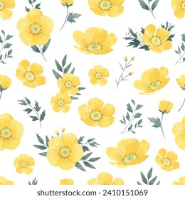 Yellow Buttercup Flower Seamless Pattern Frame Background