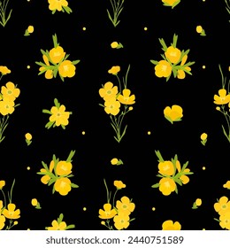 Yellow Buttercups flowers seamless pattern. Liberty style Floral simple spring garden background for fashion prints, fabric, wrapping paper, wallpaper, textile, cover