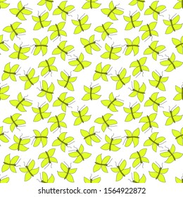 Yellow butterflies. Seamless pattern with transparent background. Vector graphics