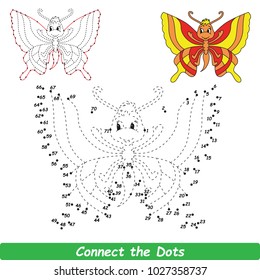 Yellow Butterfly Beautiful. Dot to Dot Educational Game for Kids.