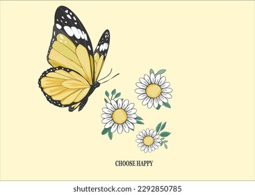 yellow butterfly hand drawn design vector