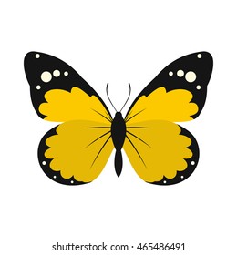 Yellow butterfly icon in flat style on a white background