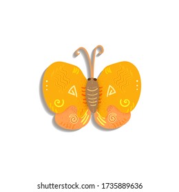 Ilustración vectorial aislada de mariposa amarilla