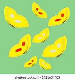 Yellow butterfly pattern on green background
