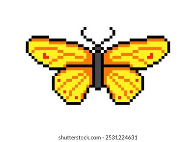 Yellow butterfly in pixel art style. Simple vector illustration