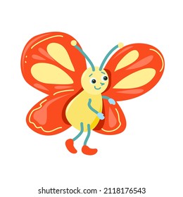 A yellow butterfly and red wings smiles  Illustration for children 