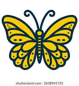 yellow butterfly wild animal flat color vector illustration template design