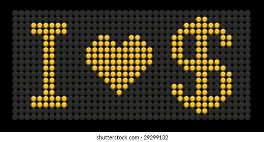 yellow button board words i love dollar isolated on black board