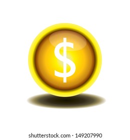 yellow button cash and money. vector illustration. modern icon with shadow design. business abstract sign. 