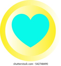 Yellow button with gradient. Heart icon. Vector eps 10.