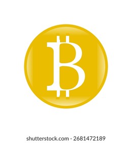a yellow button with the image of a bitcoin symbol on a white background